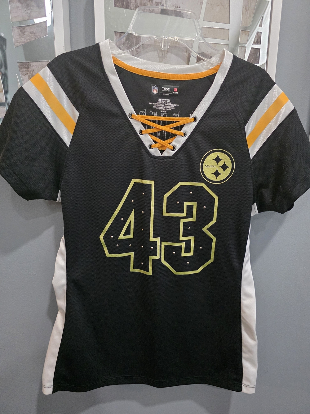 NFL Team Lace-Up Women’s Jersey Top in Black and Gold